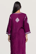 Wine Rayon Chikankari Kurti