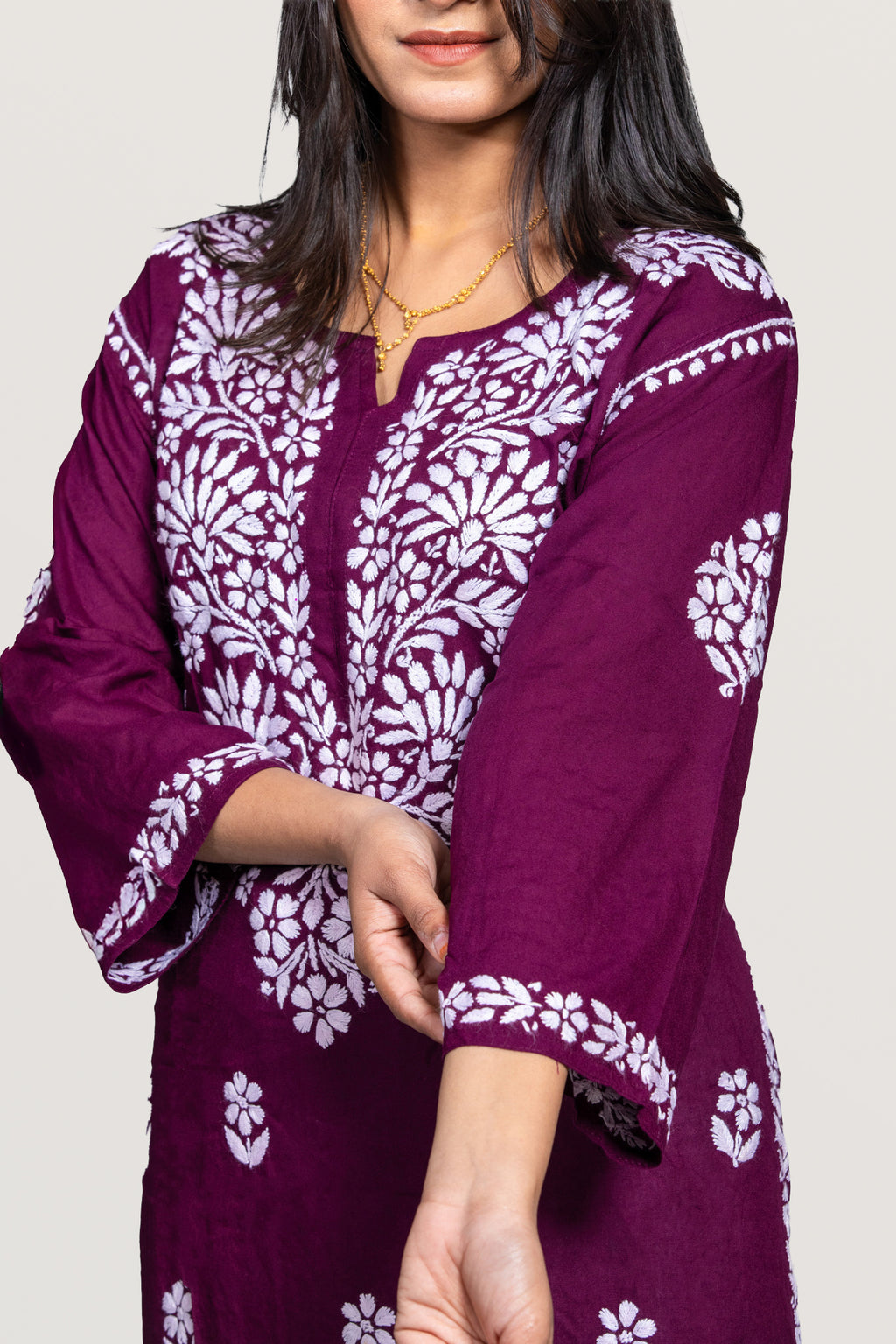 Wine Rayon Chikankari Kurti