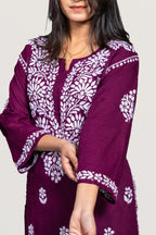 Wine Rayon Chikankari Kurti