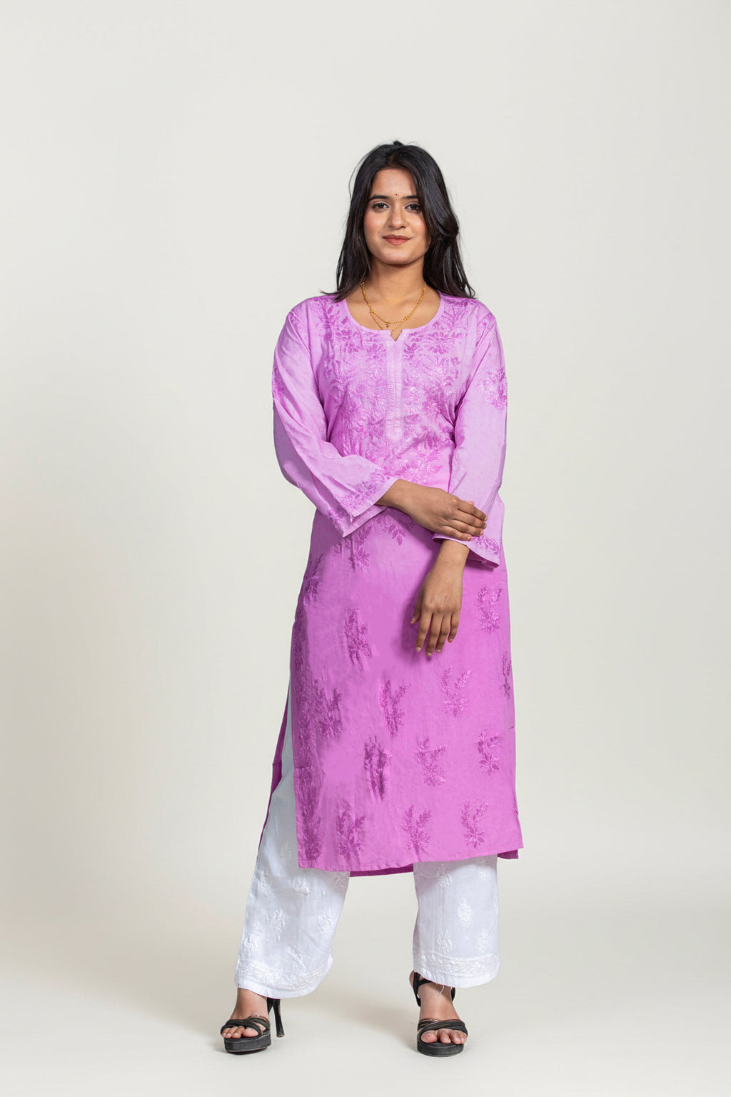 Dual Tone Modal Chikankari Kurti-Rose Lavender