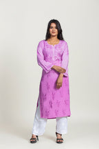 Dual Tone Modal Chikankari Kurti-Rose Lavender