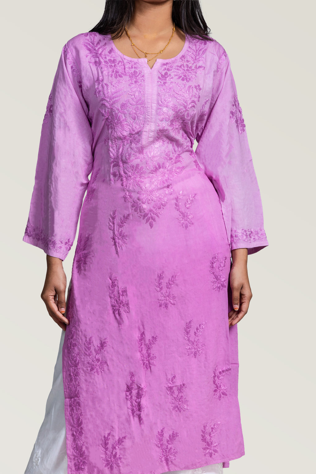 Dual Tone Modal Chikankari Kurti-Rose Lavender
