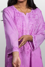 Dual Tone Modal Chikankari Kurti-Rose Lavender