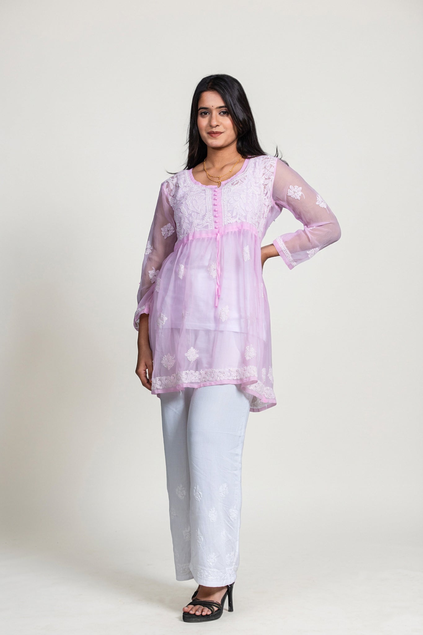 Light Pink Chikankari Short Kurti