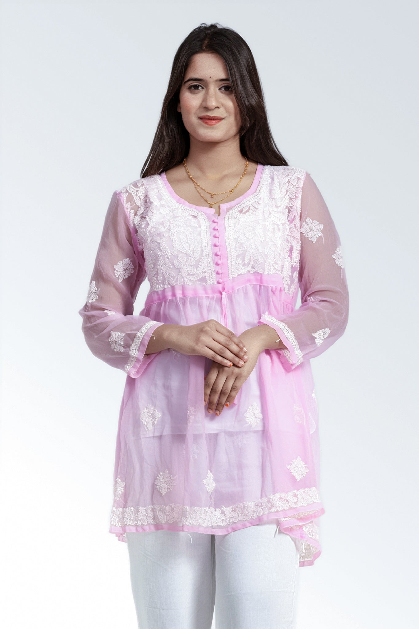 Light Pink Chikankari Short Kurti