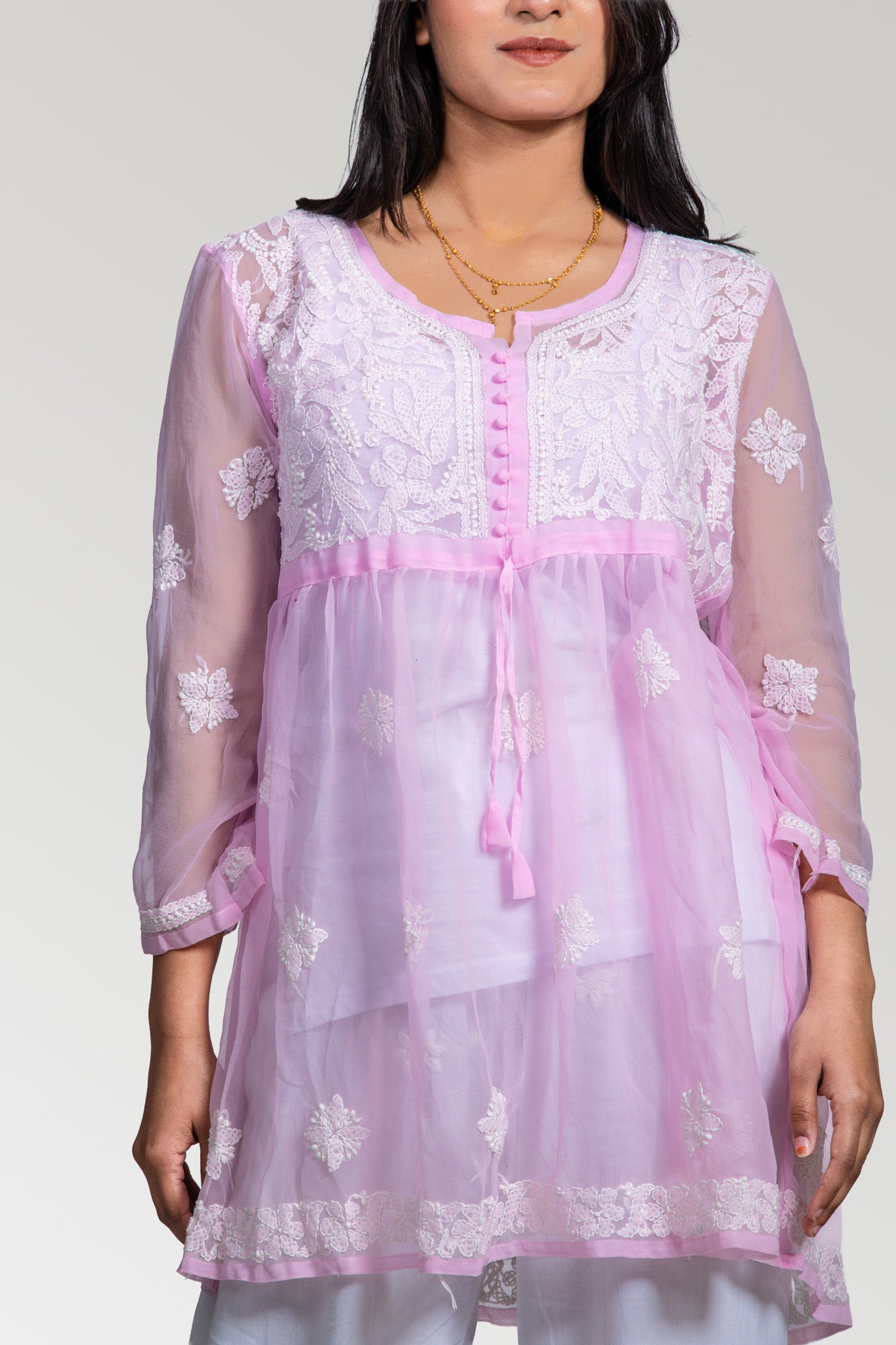 Light Pink Chikankari Short Kurti