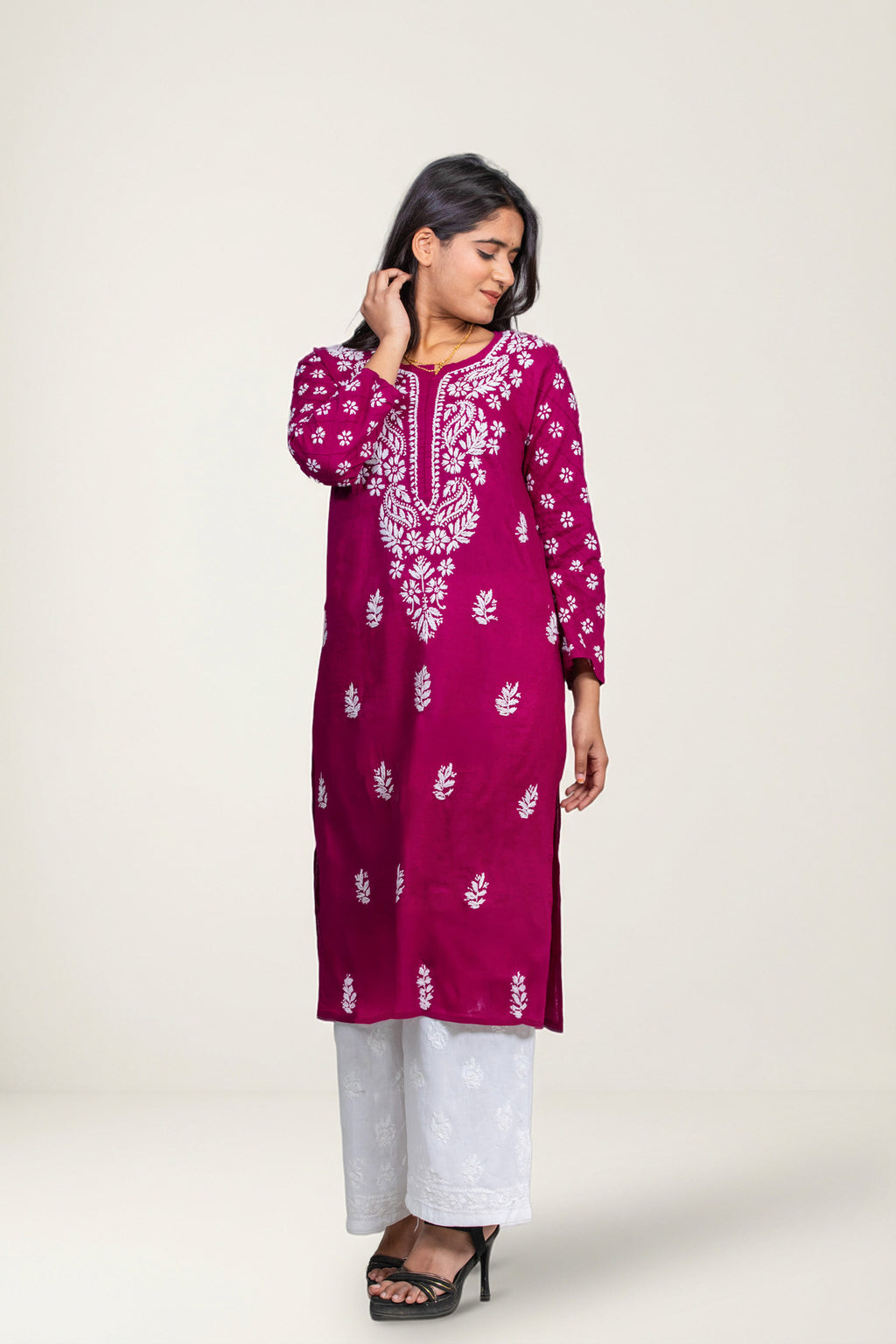 Violet Cotton Chikankari Kurti