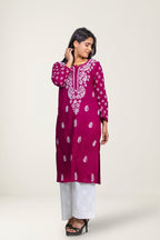 Violet Cotton Chikankari Kurti