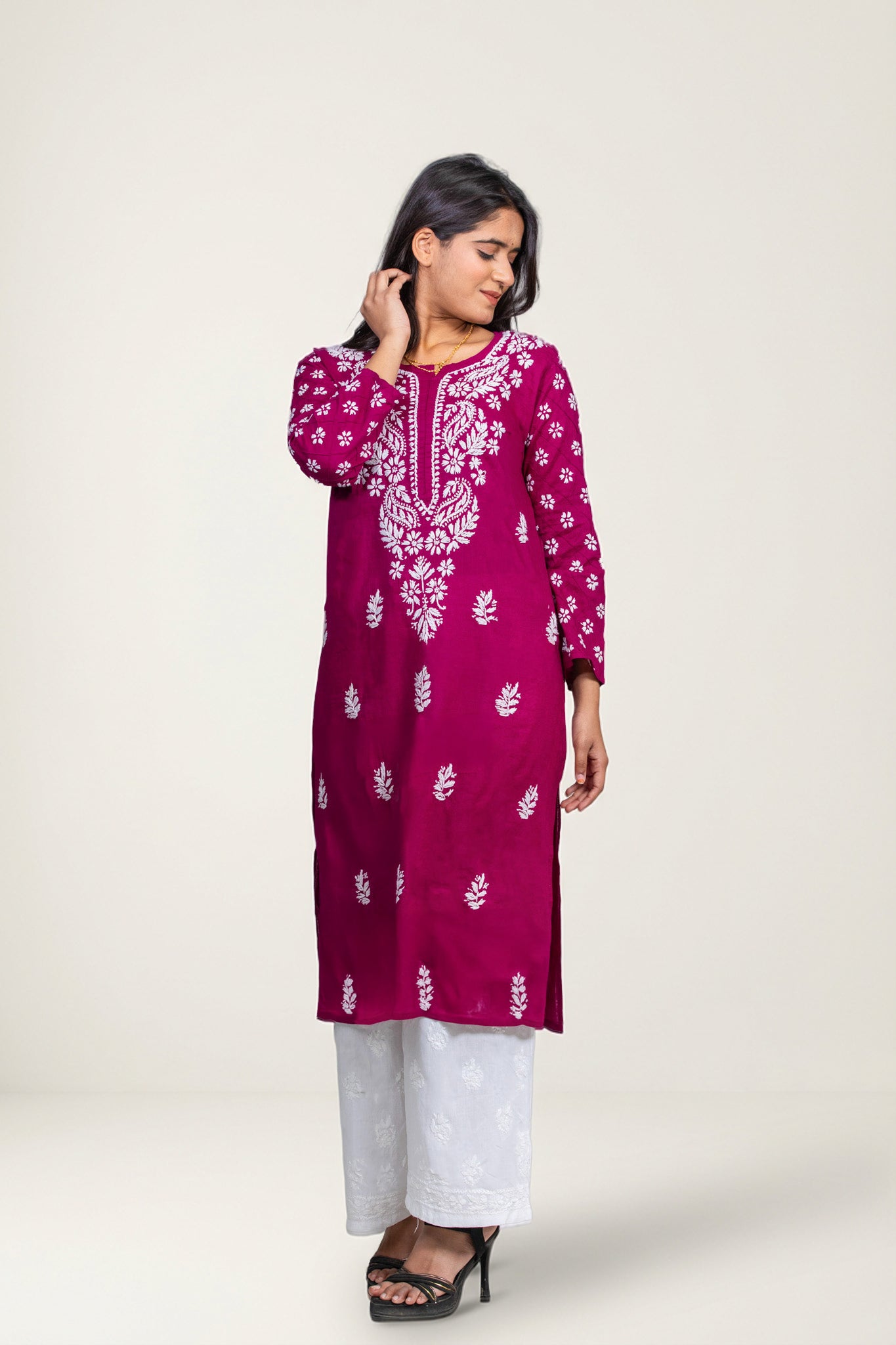 Violet Cotton Chikankari Kurti