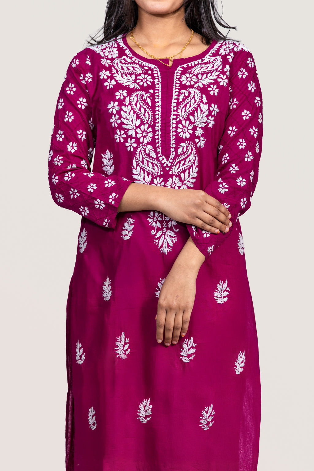 Violet Cotton Chikankari Kurti