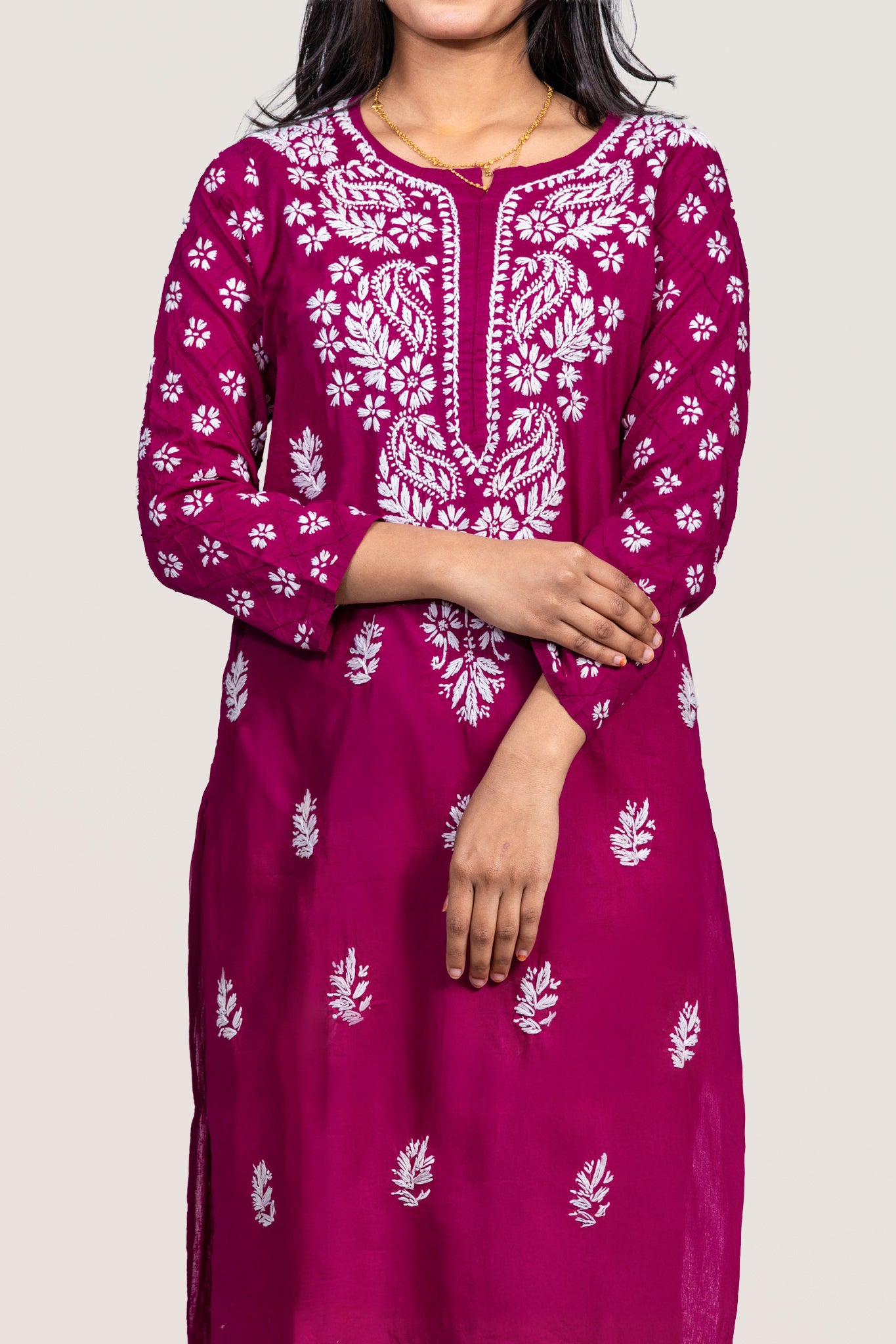 Violet Cotton Chikankari Kurti