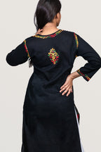 Midnight Bloom: Multi-Color Hand-Embroidered Cotton Kurti