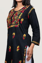 Midnight Bloom: Multi-Color Hand-Embroidered Cotton Kurti
