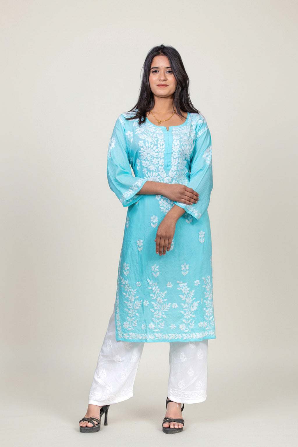 Light Blue Rayon Chikankari Kurti