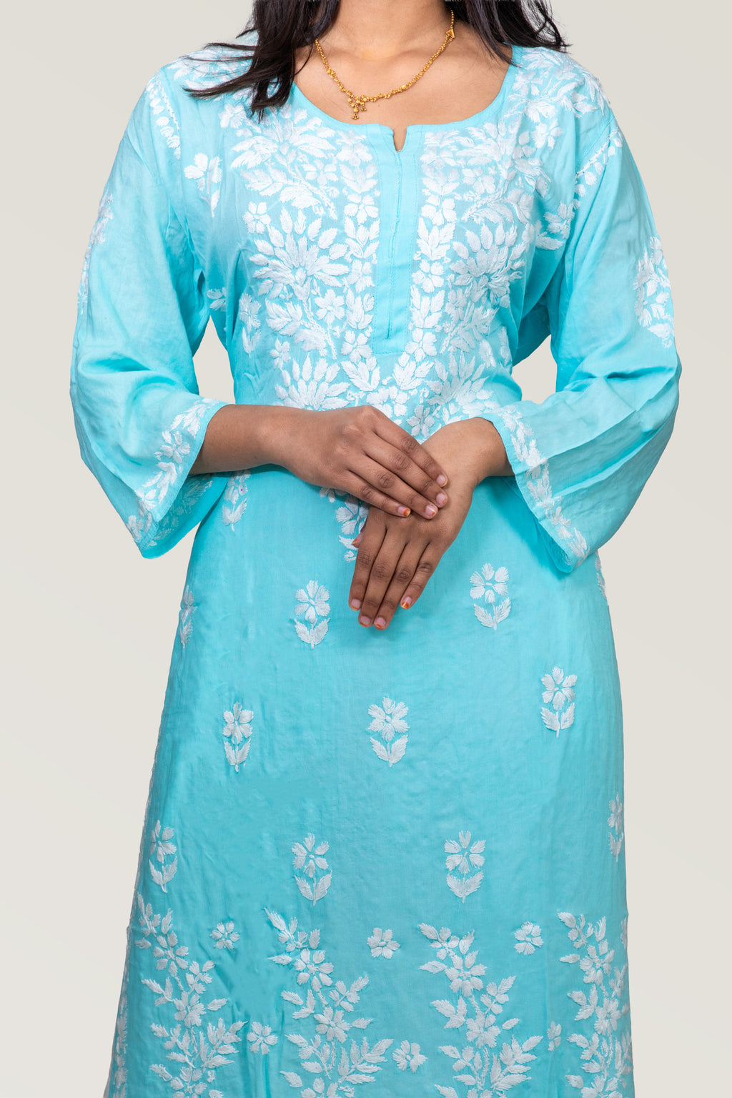 Light Blue Rayon Chikankari Kurti