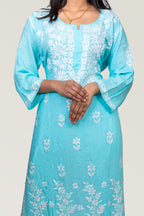 Light Blue Rayon Chikankari Kurti