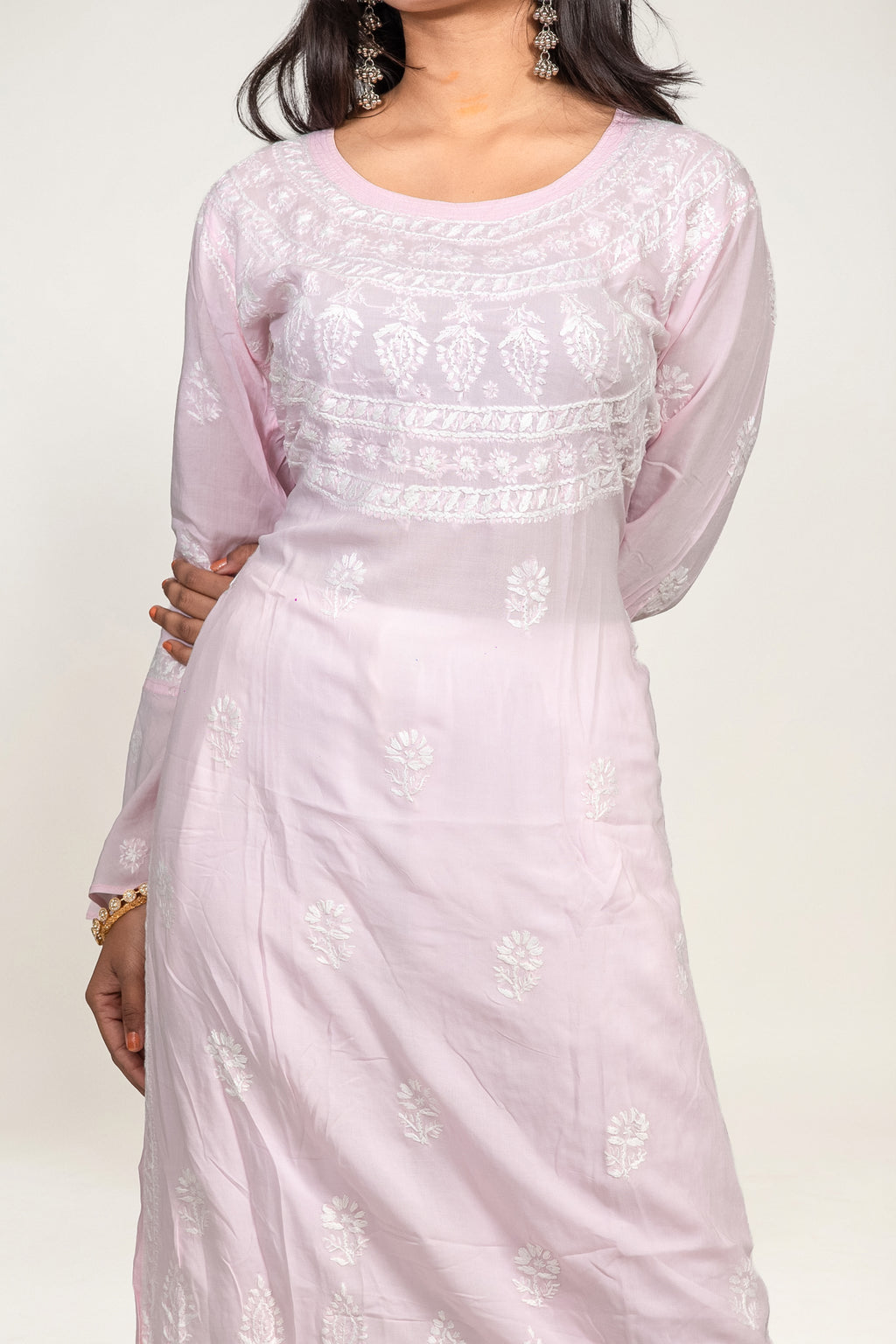 Baby Pink Modal Chikankari Kurti
