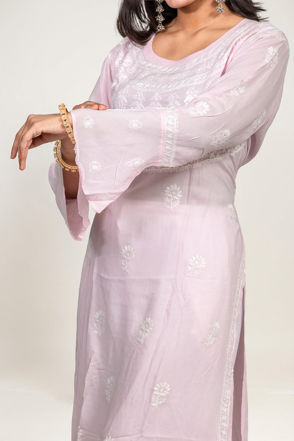 Baby Pink Modal Chikankari Kurti