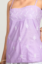 Lavender Cotton Strappy Short Chikankari Top