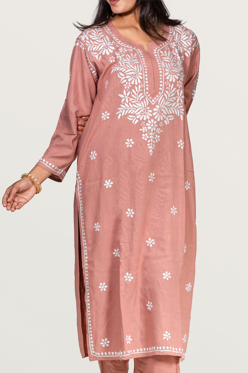 Peach Rayon Chikankari Kurti and Palazzo Set