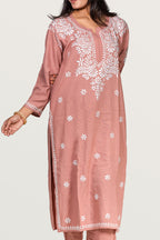 Peach Rayon Chikankari Kurti and Palazzo Set
