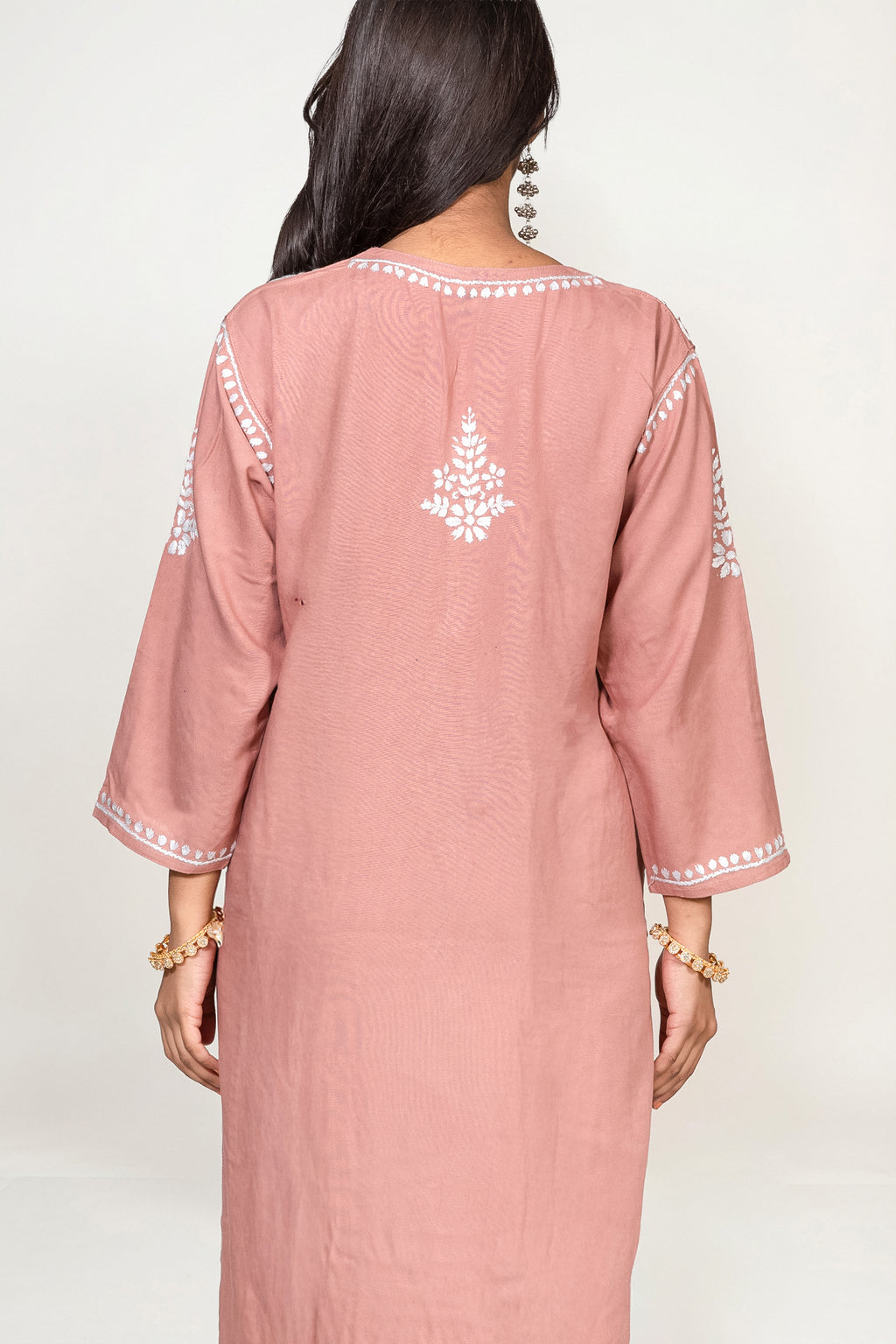 Peach Rayon Chikankari Kurti and Palazzo Set