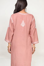 Peach Rayon Chikankari Kurti and Palazzo Set