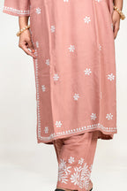 Peach Rayon Chikankari Kurti and Palazzo Set