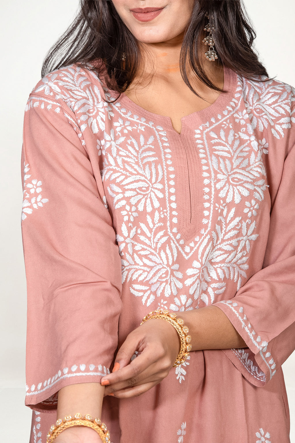 Peach Rayon Chikankari Kurti and Palazzo Set