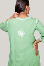 Pista Green Rayon Chikankari Kurti & Palazzo Set