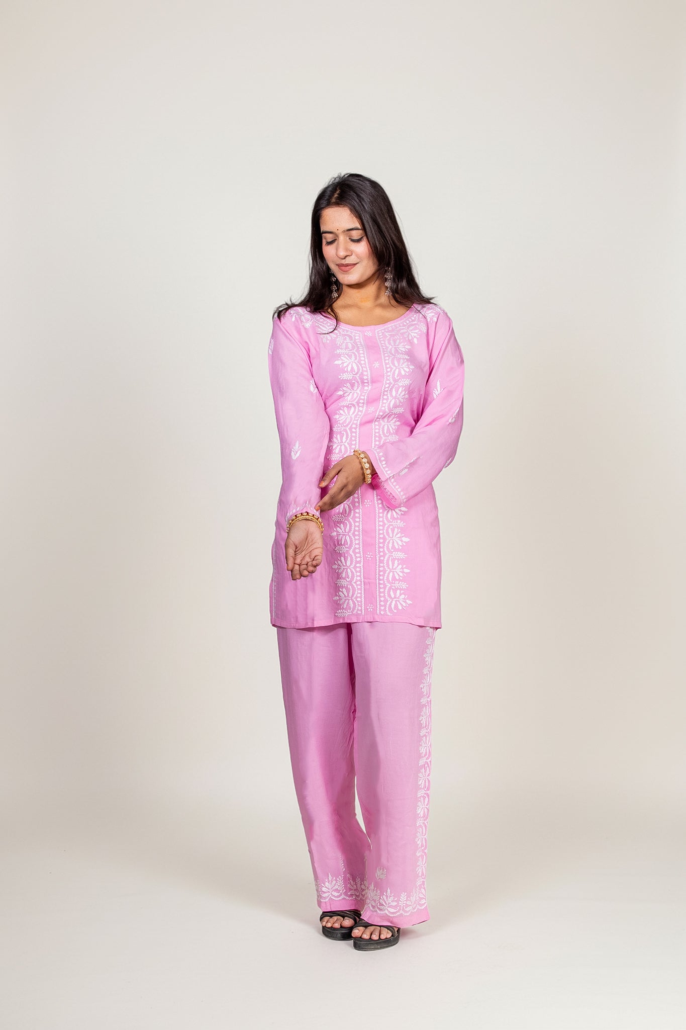 Pink Modal Chikankari Co-ord Set