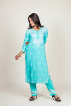 Blue Rayon Chikankari Kurta Palazzo Set