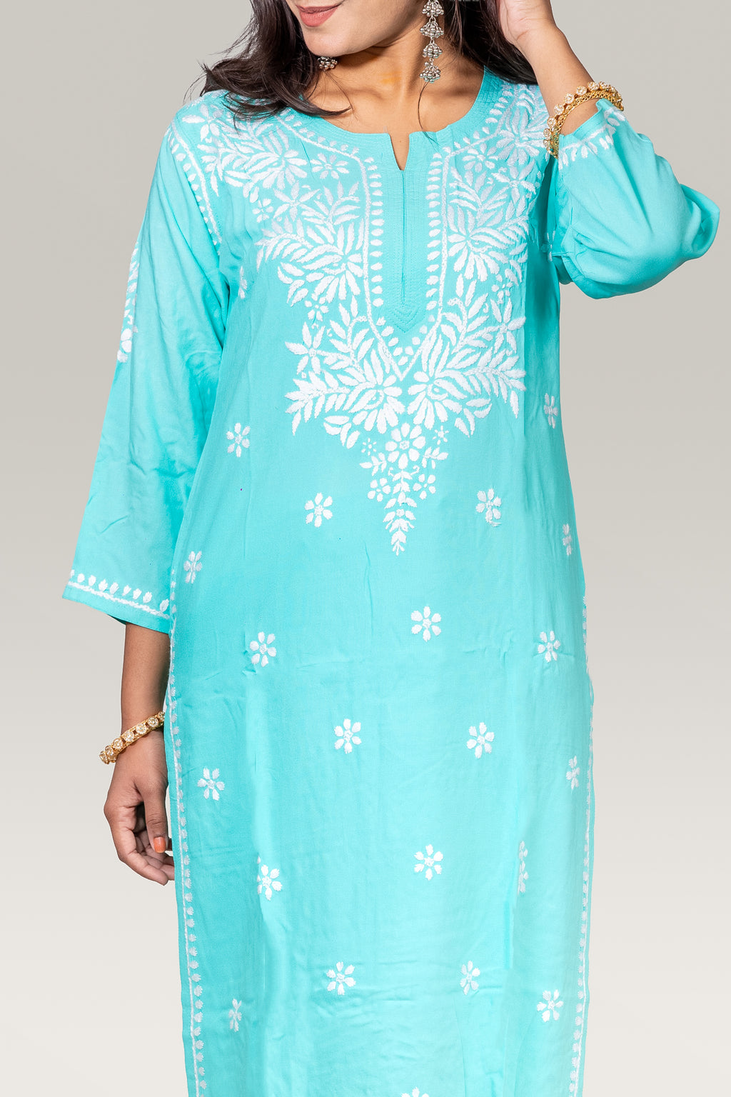 Blue Rayon Chikankari Kurta Palazzo Set