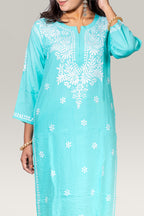 Blue Rayon Chikankari Kurta Palazzo Set