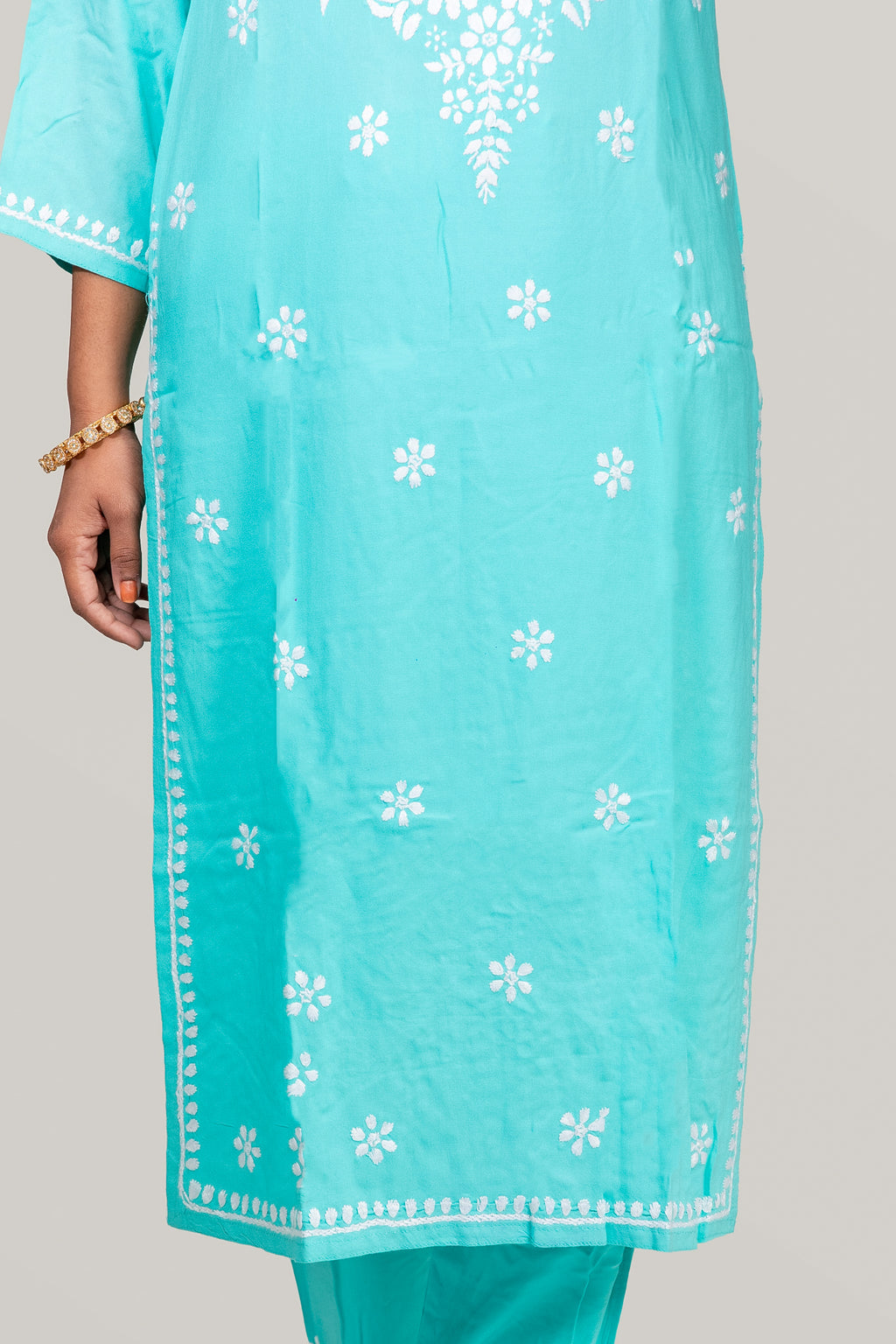Blue Rayon Chikankari Kurta Palazzo Set