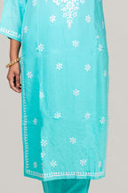 Blue Rayon Chikankari Kurta Palazzo Set
