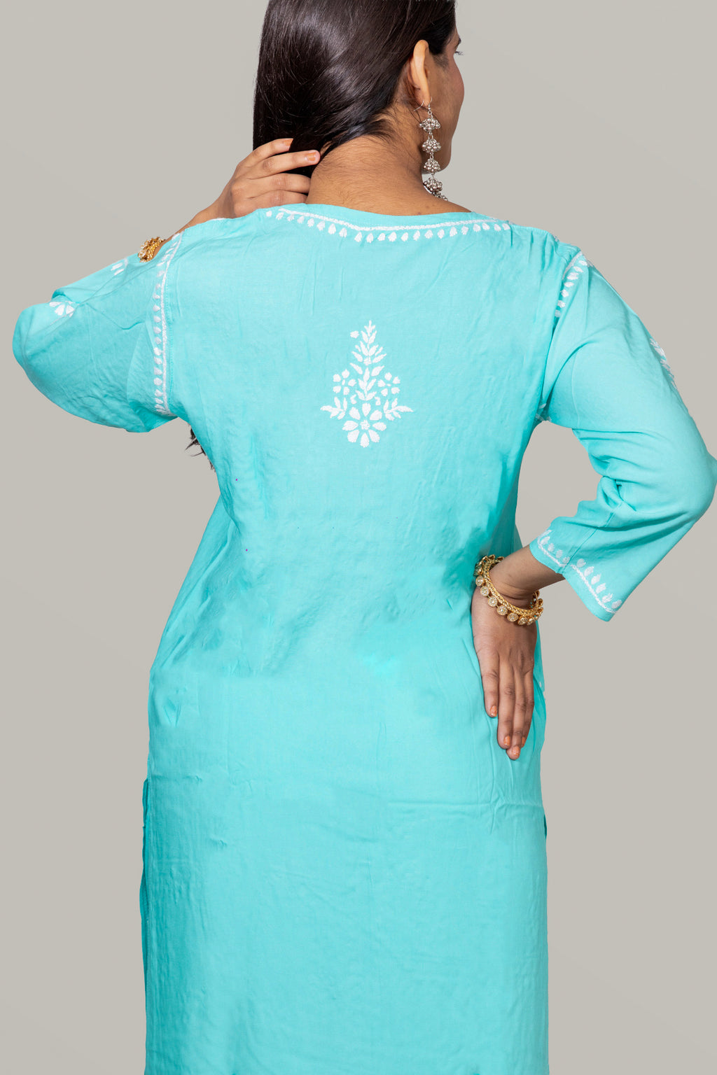 Blue Rayon Chikankari Kurta Palazzo Set