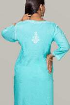Blue Rayon Chikankari Kurta Palazzo Set