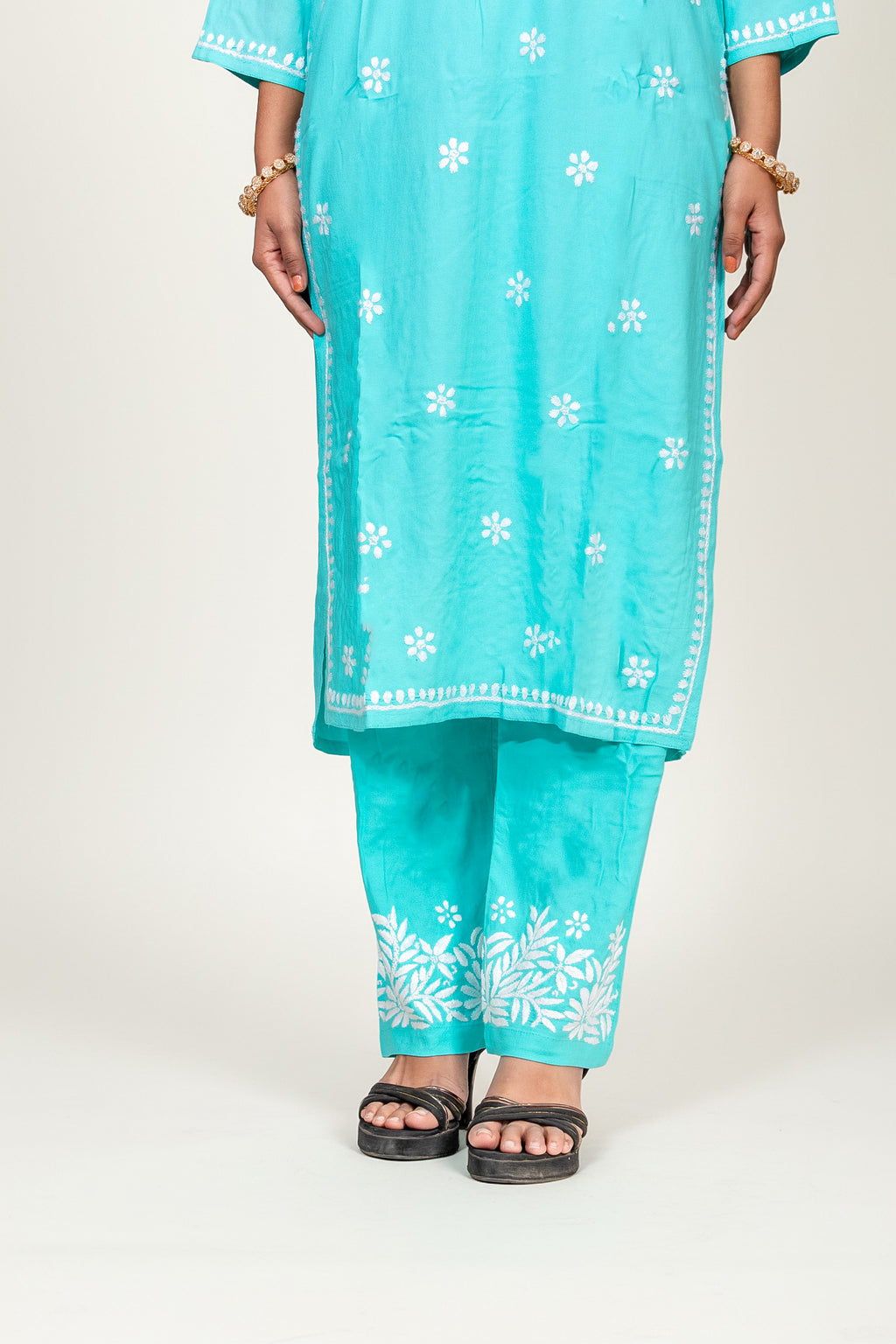 Blue Rayon Chikankari Kurta Palazzo Set