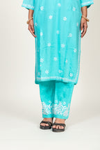 Blue Rayon Chikankari Kurta Palazzo Set