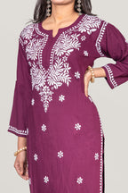 Elegant Wine Hand-Embroidered Chikankari Kurta & Plazzao Set