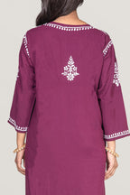 Elegant Wine Hand-Embroidered Chikankari Kurta & Plazzao Set