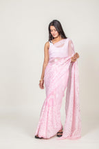 Ethereal Elegance: Baby Pink Chikankari Saree with Kardana & Shadow Work
