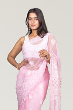 Ethereal Elegance: Baby Pink Chikankari Saree with Kardana & Shadow Work