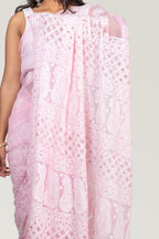 Ethereal Elegance: Baby Pink Chikankari Saree with Kardana & Shadow Work