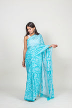 Azure Blue Georgette Chikankari Saree