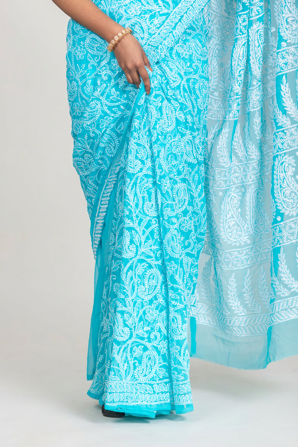 Azure Blue Georgette Chikankari Saree