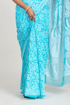 Azure Blue Georgette Chikankari Saree