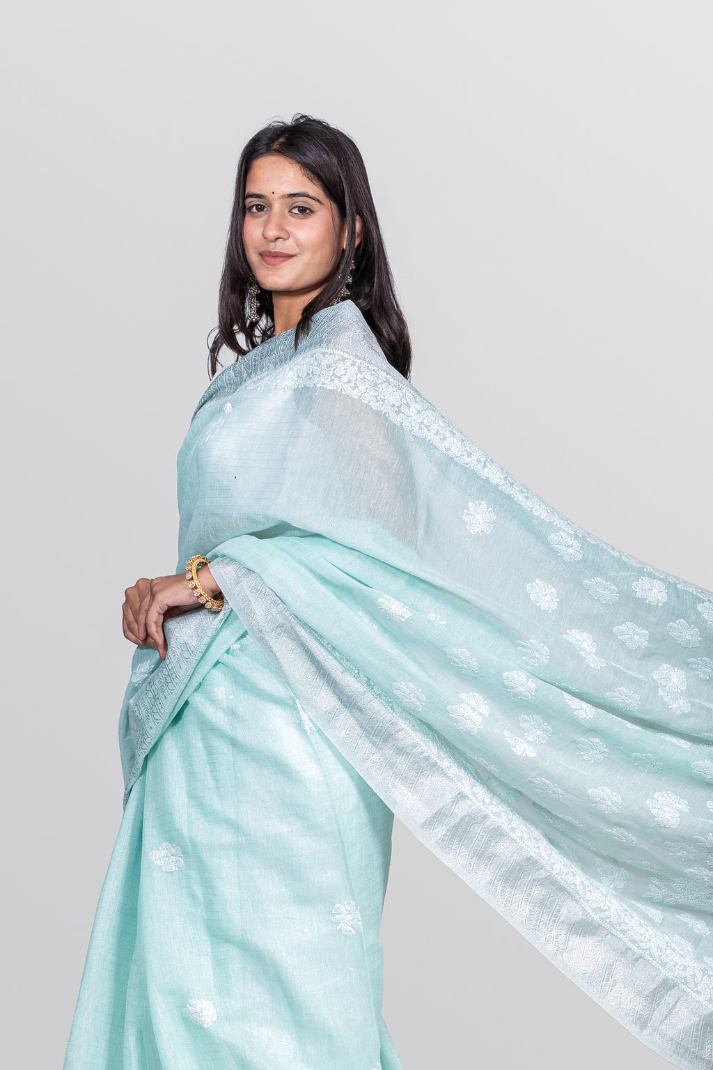 Pastel Green Chanderi Chikankari Saree