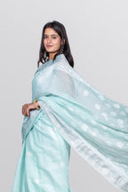 Pastel Green Chanderi Chikankari Saree